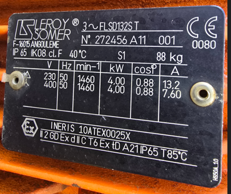Exemple Plaque Moteur ATEX